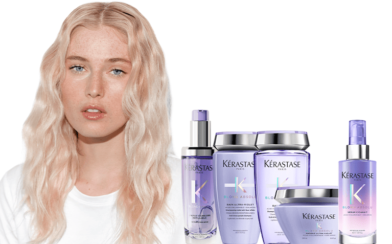 Kerastase Blond Absolu model with products for blonde hair