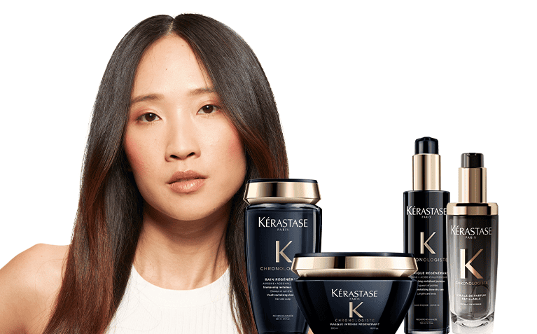 Kerastase Chronologiste model with anti-aging hair care products