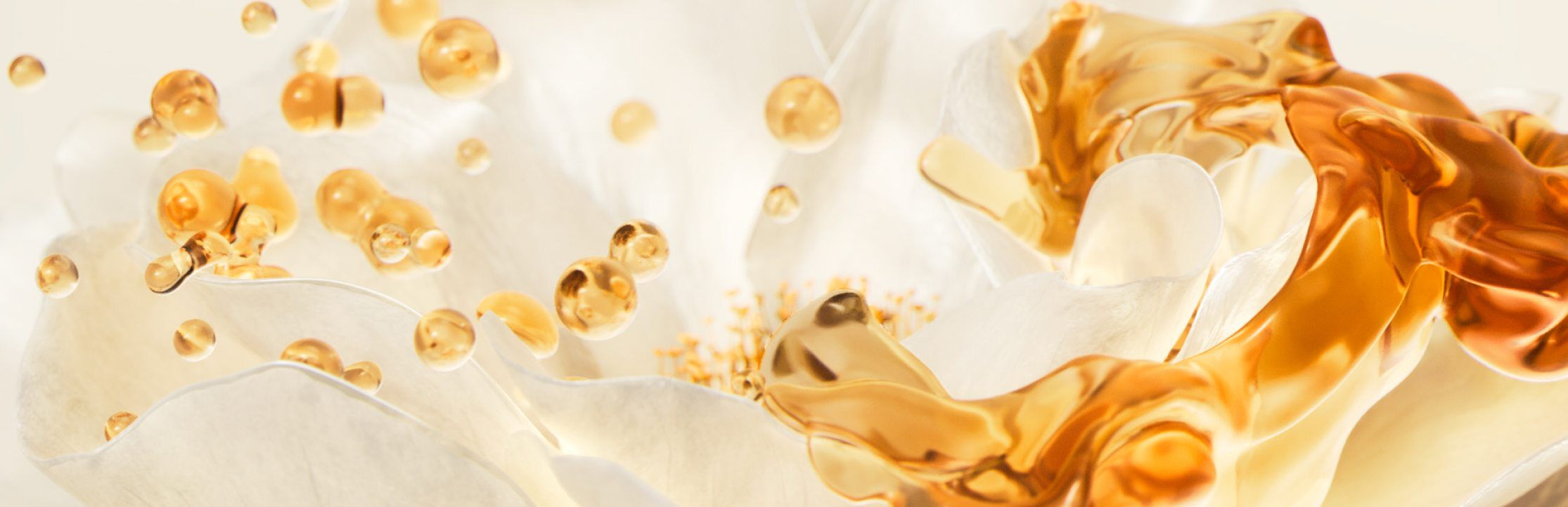 La armonía entre las gotas de aceite capilar y la flor de camelia simboliza los beneficios restauradores, nutritivos y suavizantes del aceite capilar para el cabello opaco.
