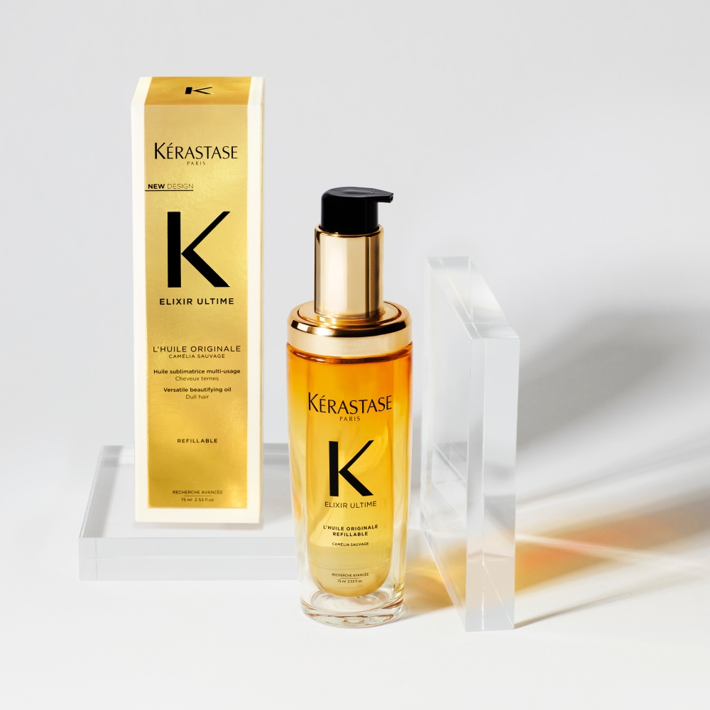 El icónico aceite capilar multiusos Elixir Ultime de Kérastase ahora es recargable.